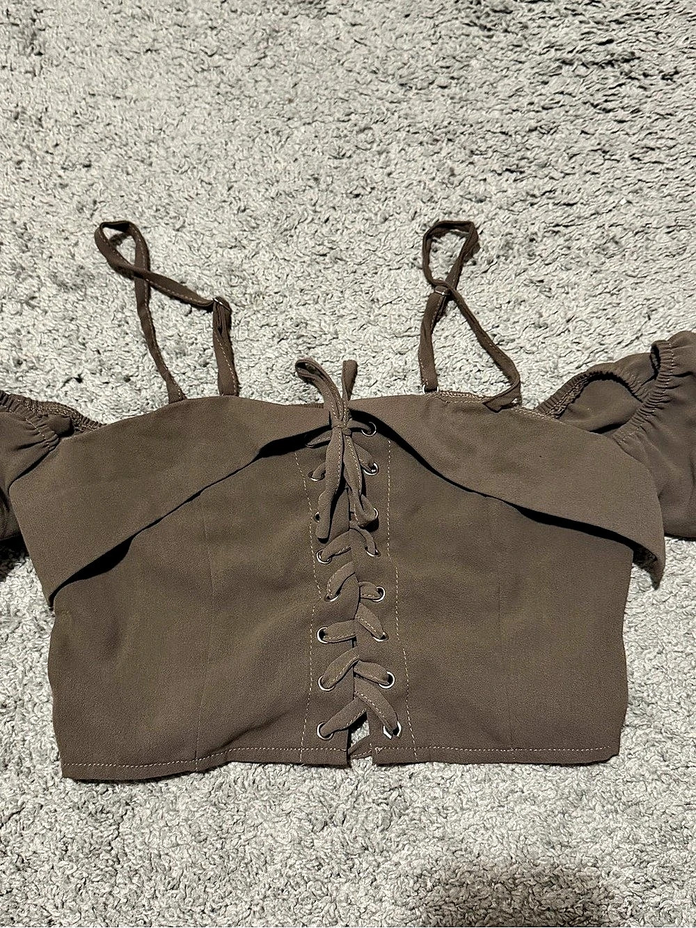 Brown Lace-Up Crop Top Like New